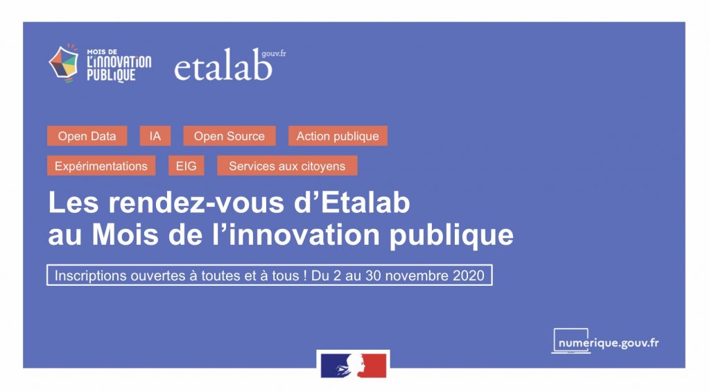 Bannière ayant pour titre "les rendez-vous d'Etalab au mois de l'innovation publique"